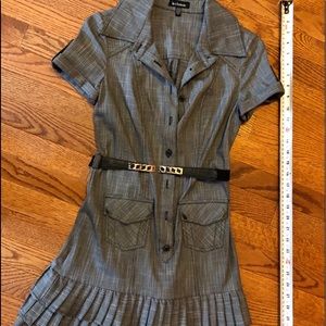 Classy grey above knee dress with belt